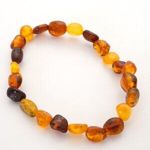 Polished Amber Beads Bracelet, 100% Natural Raw Amber 18cm, Unisex Bracelet